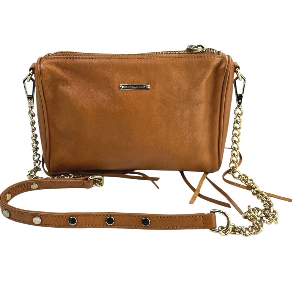 Rebecca Minkoff 5 Zip Rocketer Brown Leather Chain Strap Saddle Crossbody Bag